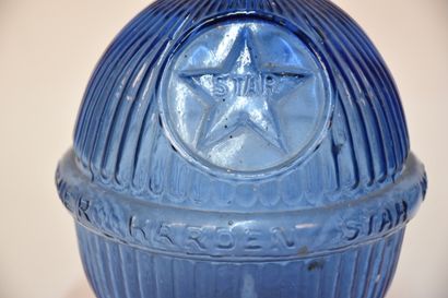 Set of three US blue glass bottles, for fire...