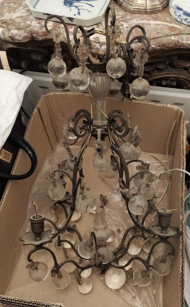 Chandelier with four arms of light, glass...