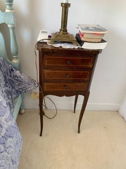 Two small marquetry bedside tables opening...