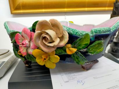 Earthenware pot and planter cover with flowers...