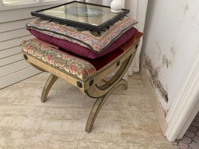Pair of stools in cream lacquered wood with...