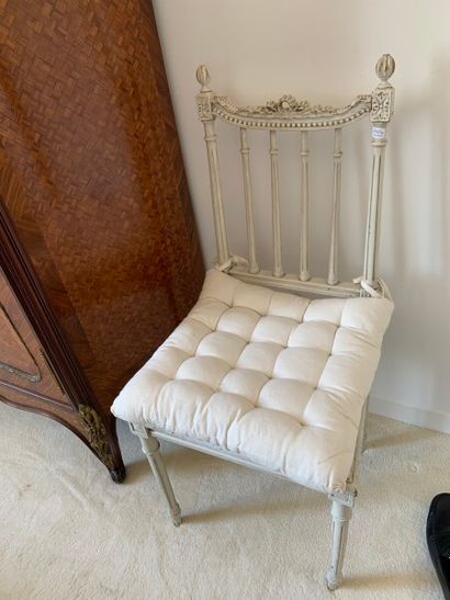 Pair of cream lacquered chairs, back with...