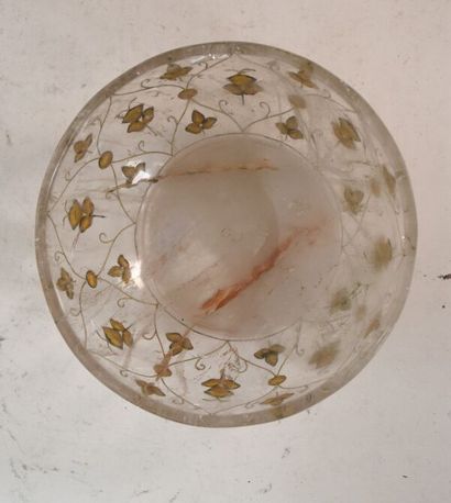 A rock-crystal heel cup decorated with red,...