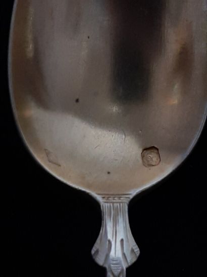 Set including : ten silver and vermeil coffee...