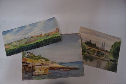 A. PRIVAT

Set of watercolors and 12 panels...