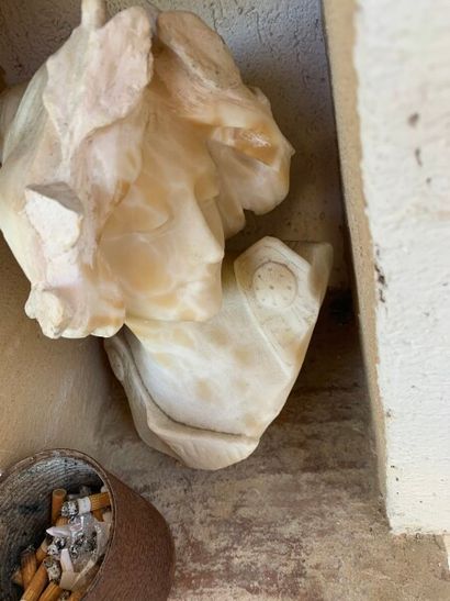 Set of two alabaster busts of women, one...