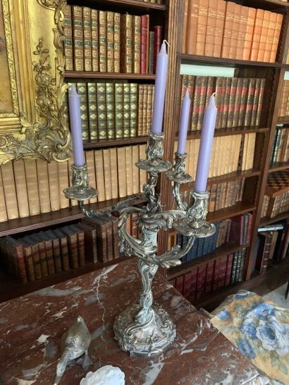 Pair of silver plated candelabras with four...