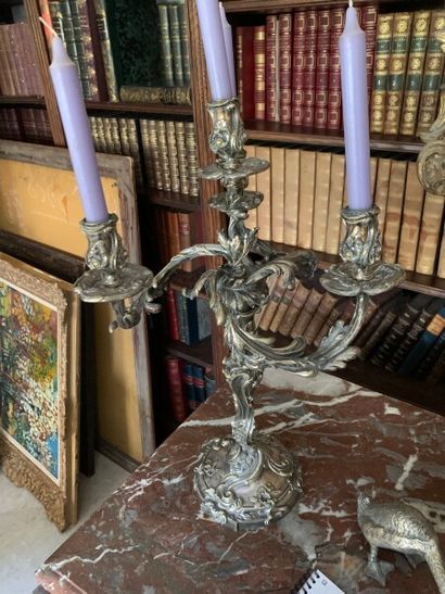 Pair of silver plated candelabras with four...