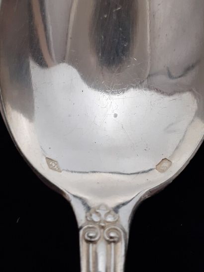 Twelve pieces of silver flatware with pearls...