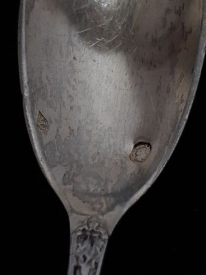Set including : ten silver and vermeil coffee...