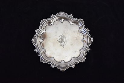English silver tray on three feet, engraved...