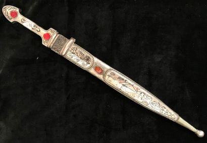 Kinjal dagger in silver and metal decorated...