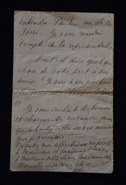 AUTOGRAPHES. PROUST (Marcel). Lettre a. s.,...