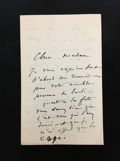 RODIN (Auguste). Lettre a. s., 3 pp. in-12,...