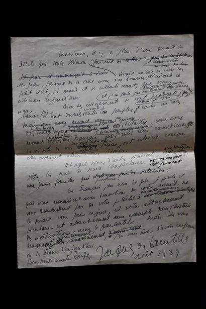 JACOB (Max). Lettre a. s., pliée, sous env.,...