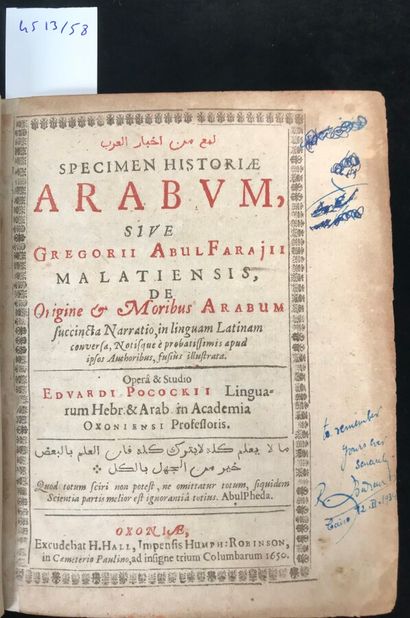 POCOCK (Eduard). Specimen Historiae Arabum....