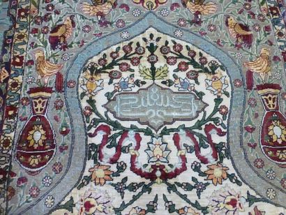 Tapis Héréké soie (chaîne et trame en soie,...