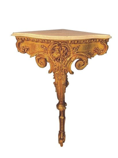 Haute console d'angle en bois sculpté et...