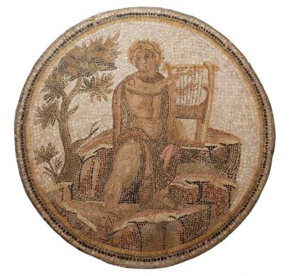 Mosaïque de forme circulaire représentant,...