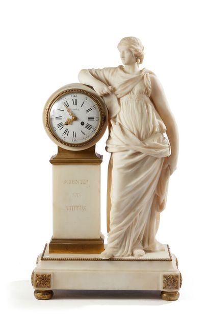 Importante pendule borne en albâtre et bronze...