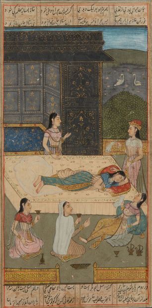 Deux folios de manuscrit illustrés, Inde...