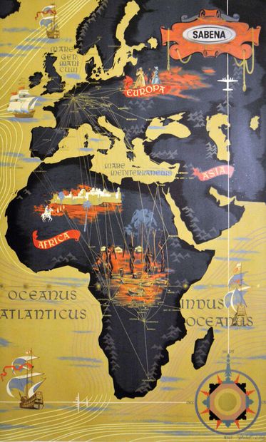 Africa SabenaC. Vintage Poster on Linnen...