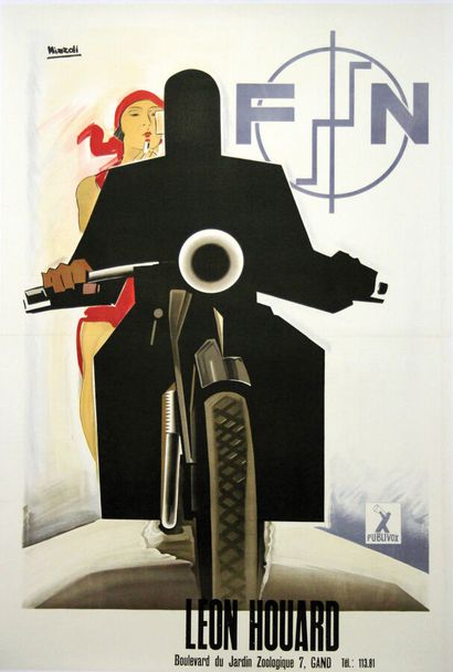 FN MotoPublivox Aff. Vintage Poster on Linnen...