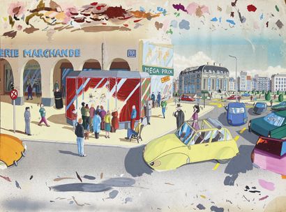 2 CV Citroën Galerie Marchande Gouache Pièce...