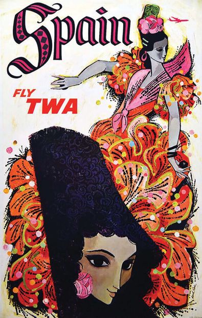 Spain Fly TWALitho in USA Poster on canvas/...