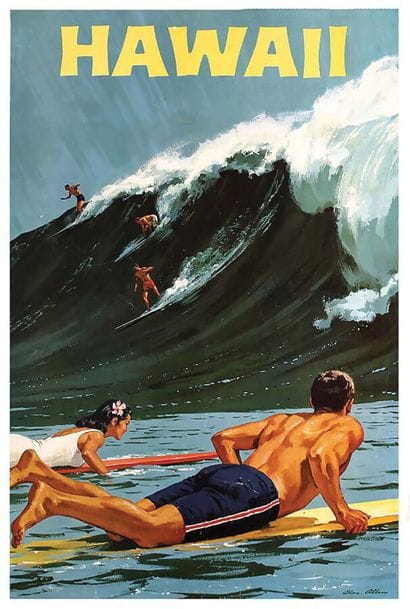 Hawaii SurfLitho in USA Affiche entoilée/...