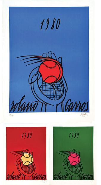 Triptyque Roland Garros 1980 Lithographie...