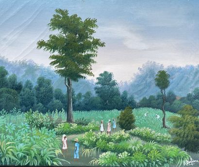 Paysage des AntillesHuile sur Toile / Vintage...