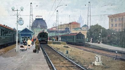 Moscow Station Oil on Canvas / Vintage Oil...
