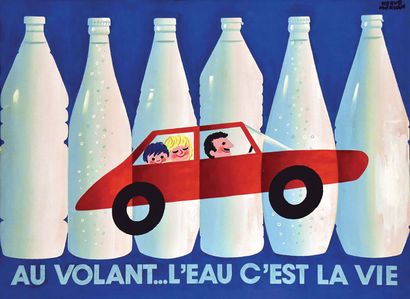 Au Volant l'Eau c'est la vie Gouache Signée...