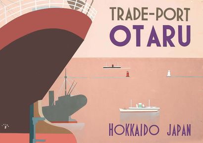 Trade-Port Otaru - Hokkaido Gouache signed...