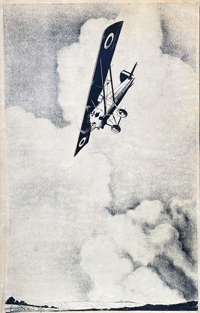 Avion volant dans les nuages Newport signé...