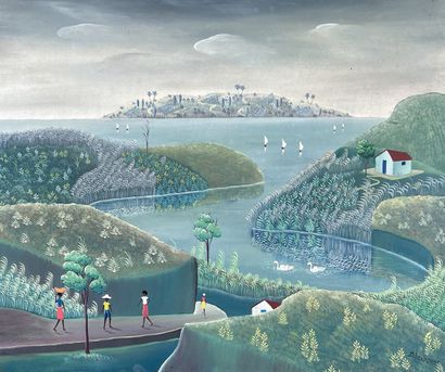 Paysage des AntillesHuile sur Toile / Vintage...