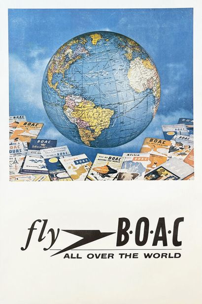 Fly BOAC Mapemonde Affiche entoilée/ Vintage...