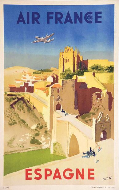 Spain Air France Rare Poster on Linnen T.B.E....