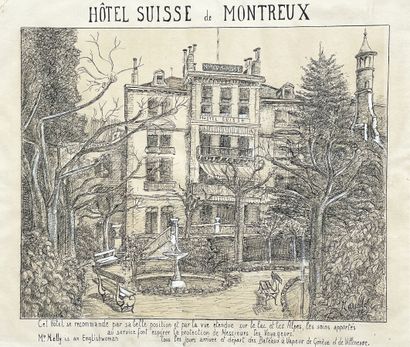 Hôtel Suisse de Montreux Drawing with Gouache...