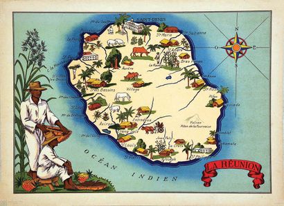 Reunion Island Illustrated MapDDImprinted...