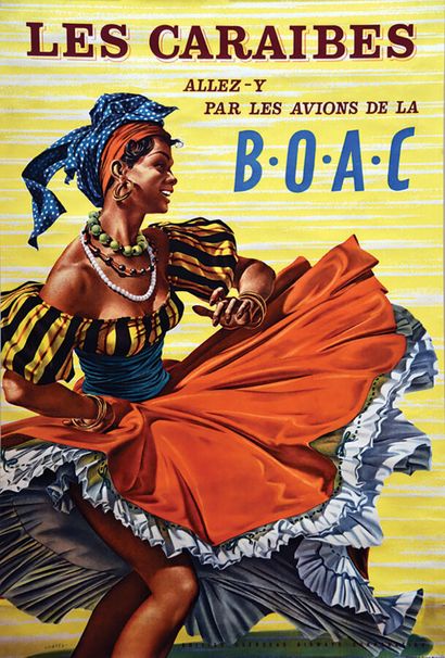 Les Caraïbes BOAC Affiche entoilée/ Vintage...