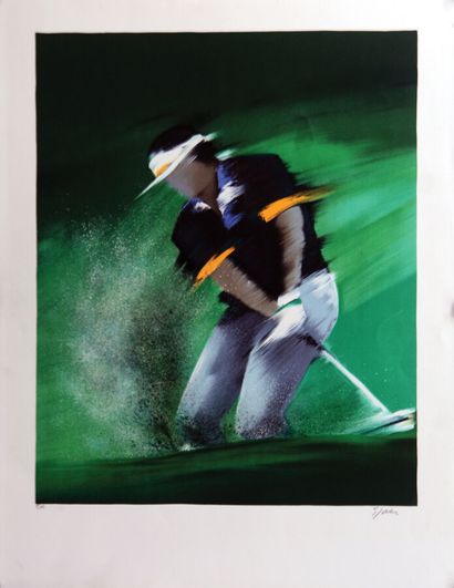 Golfeur sortant d'un Bunker lithographie...