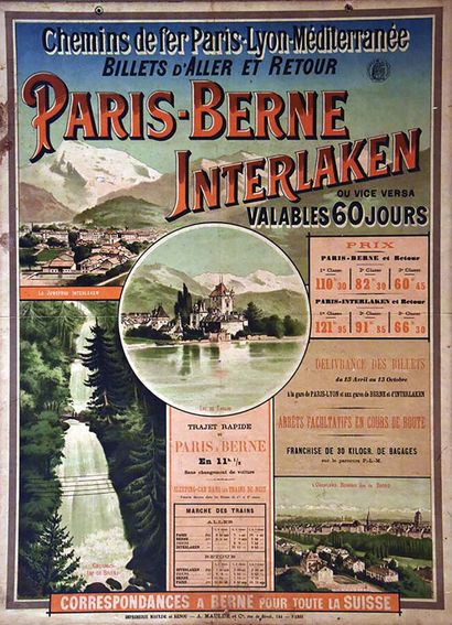 Paris Bern Interlaken PLM Affiche présentoir...