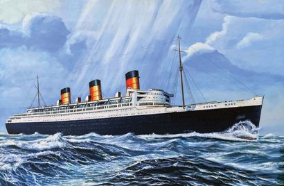 Queen Mary Cunard Gouache signed Michel Schou...