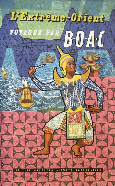 The Far East - Travel by BOAC. Vintage Poster...