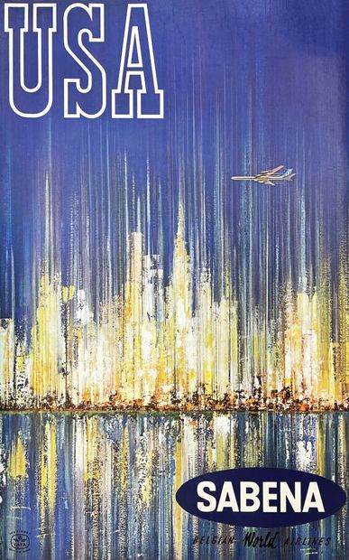 USA Sabena Affiche entoilée/ Vintage Poster...