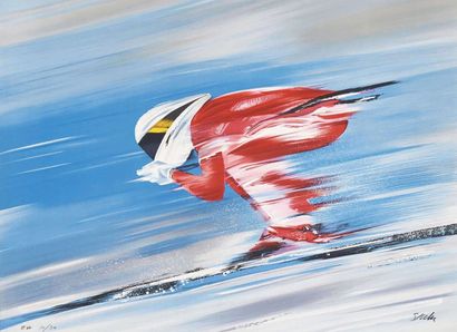 Skieur - Lithographie signée par SpahnLithographie...