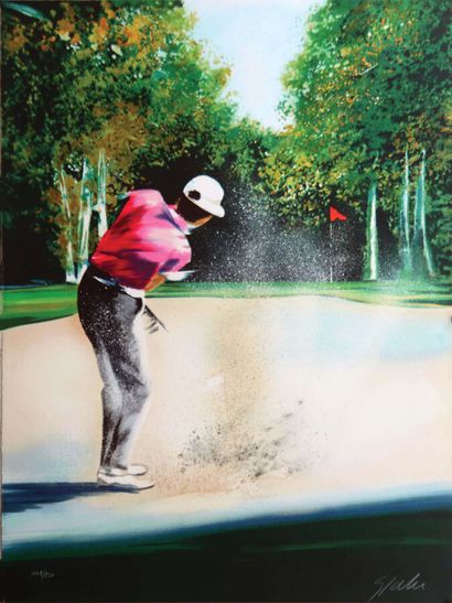 Golfeur sortant d'un Bunker Lithographie...
