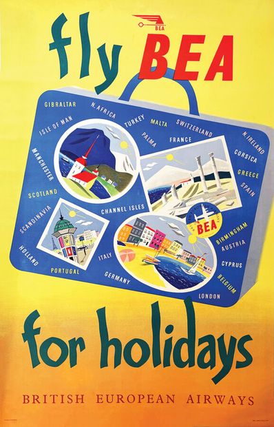 Fly BEA For holidays. British European Airways.Printed...